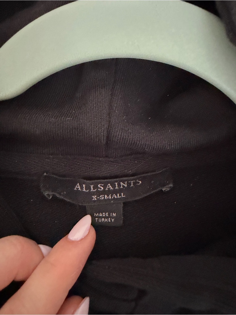AllSaints Black X-Small Hoodie with Tag Detail